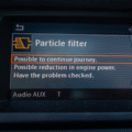 Particle filter information on a car screen