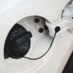 Fuel cap on a vehicle.